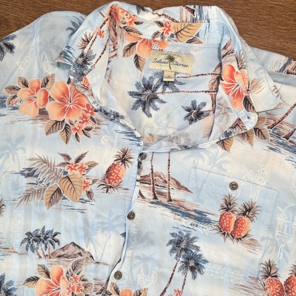 Island Shores Mens XL Hawaiian Shirt Multicolored Blue Tropical Floral Palm Tree - Picture 1 of 6